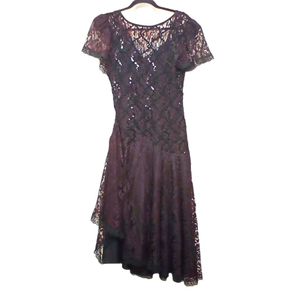 HW Collections Lace Sequin Midi Dress Size 10 Dark Purple/Black